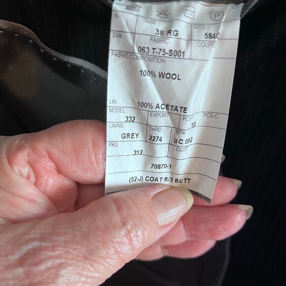 J. Ferrar Men’s Wool Pinstripe Jacket 38R Gray Career Special Occasion Old Money - Picture 8 of 8